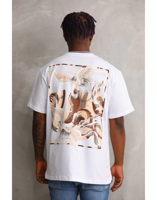 Baskılı Oversize T-Shirt - Beyaz -