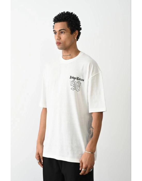 Baskılı Oversize T-Shirt - Beyaz