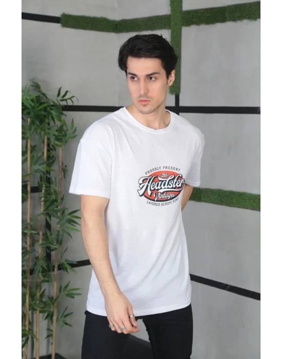 Baskılı Oversize T-Shirt - Beyaz -