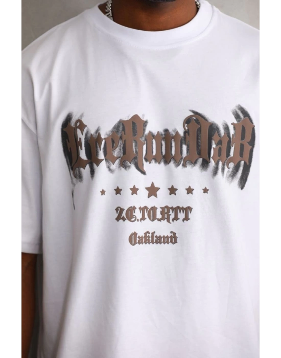 Baskılı Oversize T-Shirt - Beyaz -