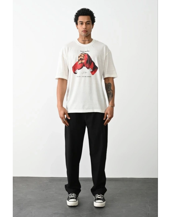 Baskılı Oversize T-Shirt - Beyaz -