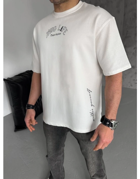 Baskılı Oversize T-Shirt - Beyaz -