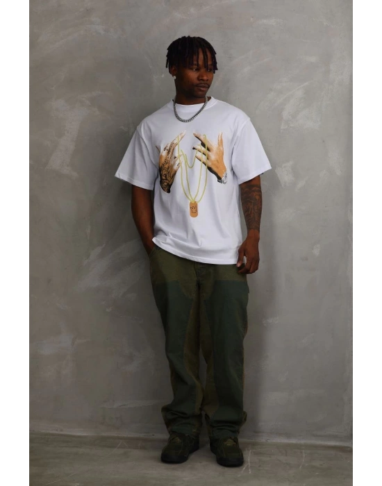 Baskılı Oversize T-Shirt - Beyaz -