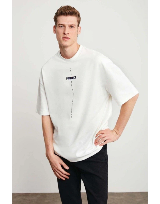 Baskılı Oversize T-Shirt - Beyaz -