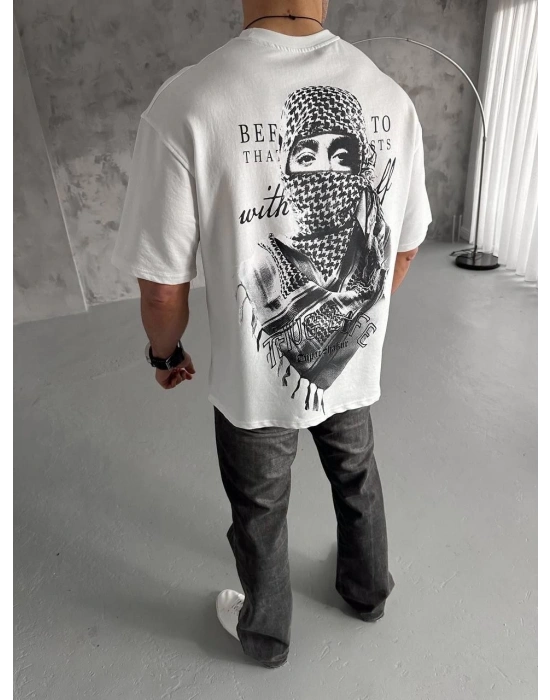 Baskılı Oversize T-Shirt - Beyaz -