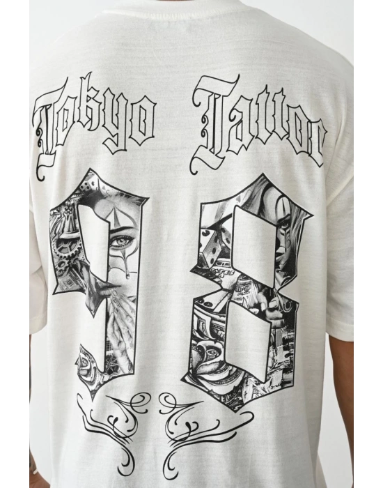 Baskılı Oversize T-Shirt - Beyaz