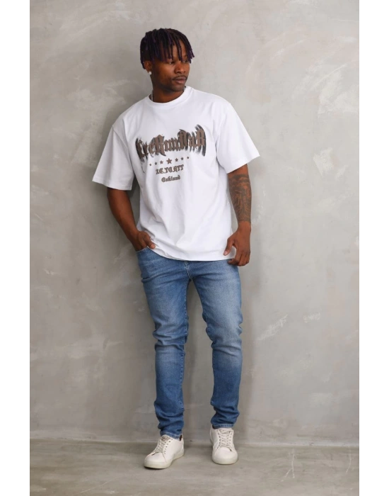 Baskılı Oversize T-Shirt - Beyaz -