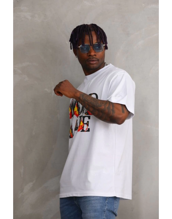 Baskılı Oversize T-Shirt - Beyaz -