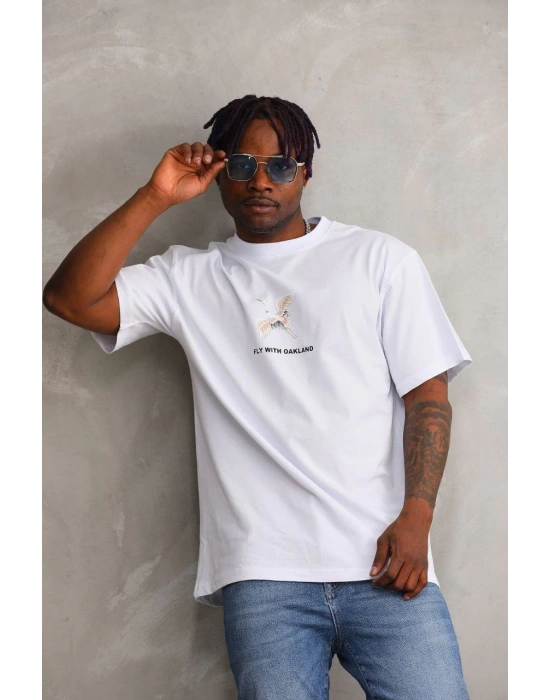 Baskılı Oversize T-Shirt - Beyaz -