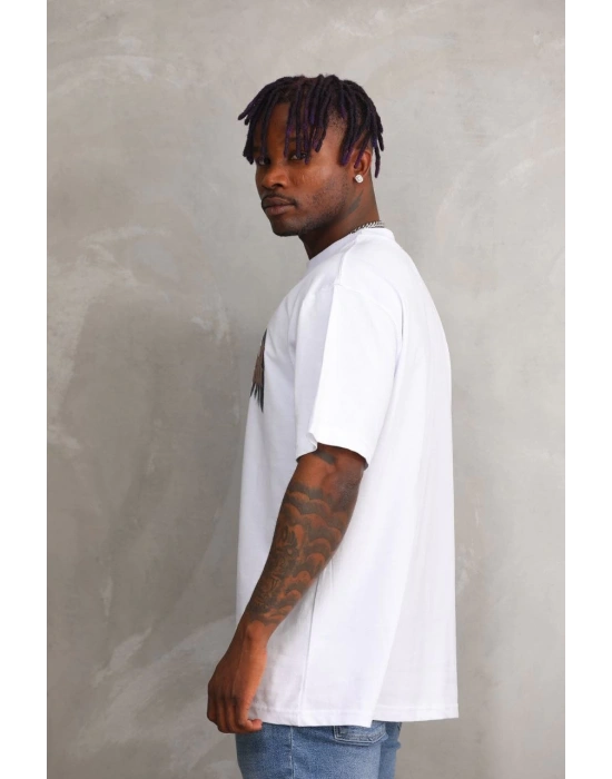 Baskılı Oversize T-Shirt - Beyaz -