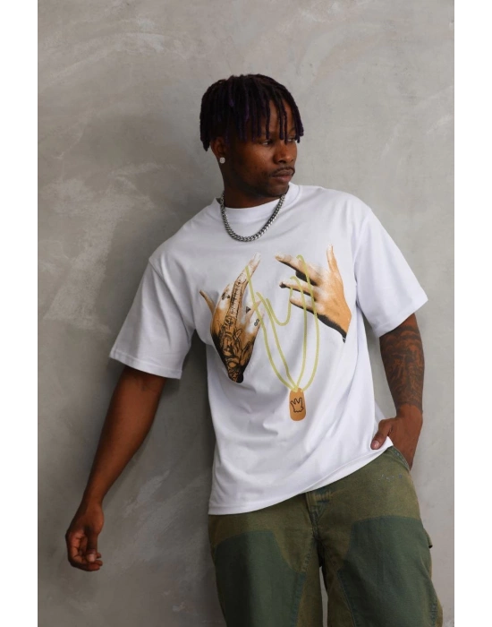 Baskılı Oversize T-Shirt - Beyaz -