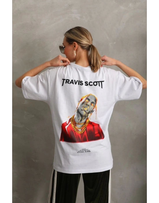 Baskılı Oversize T-Shirt - Beyaz -