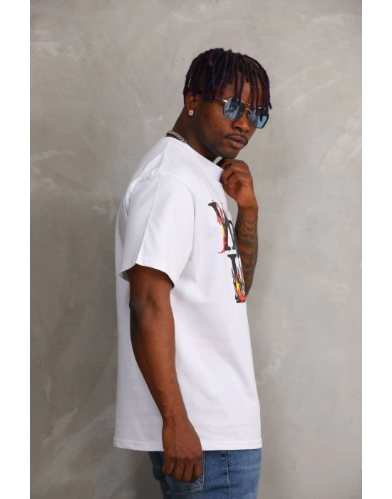Baskılı Oversize T-Shirt - Beyaz -