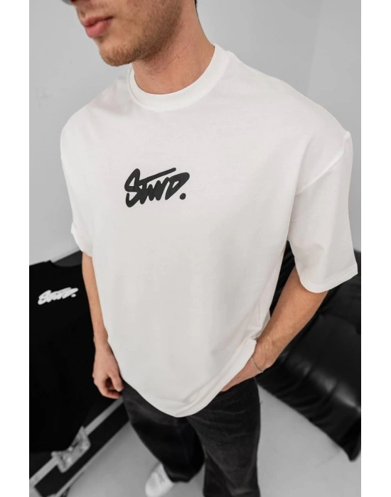 Baskılı Oversize T-shirt - Beyaz -