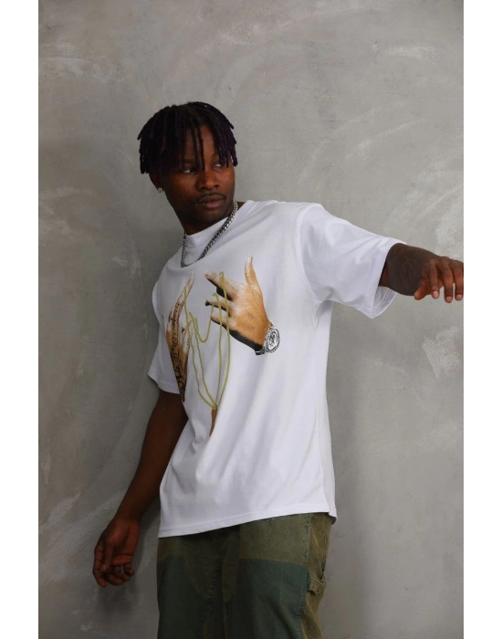 Baskılı Oversize T-Shirt - Beyaz -