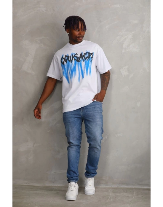 Baskılı Oversize T-Shirt - Beyaz -