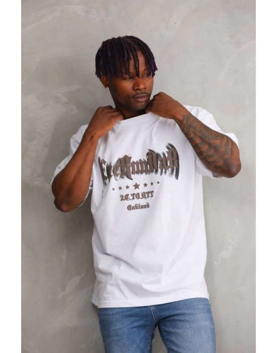 Baskılı Oversize T-Shirt - Beyaz -