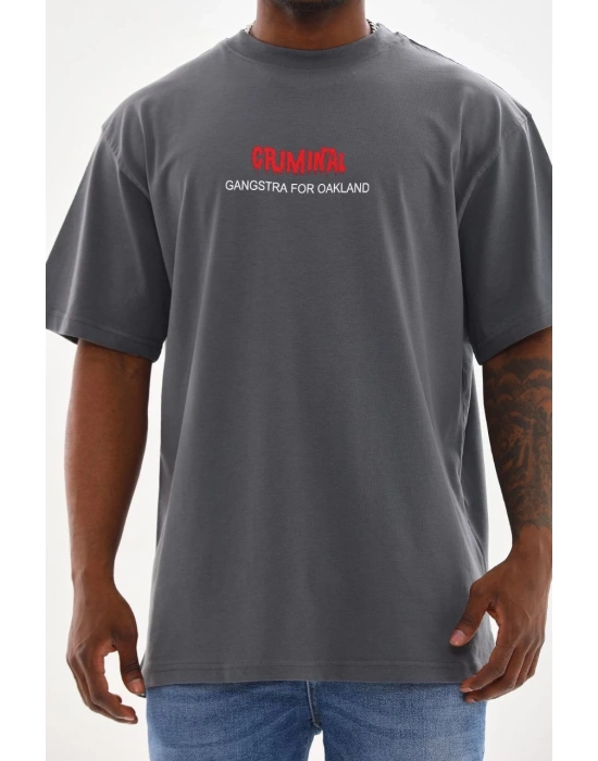 Baskılı Oversize T-Shirt - Füme -