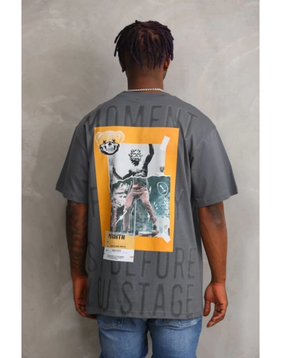 Baskılı Oversize T-Shirt - Füme -