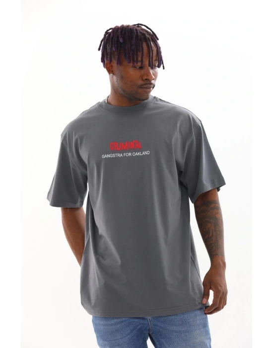 Baskılı Oversize T-Shirt - Füme -