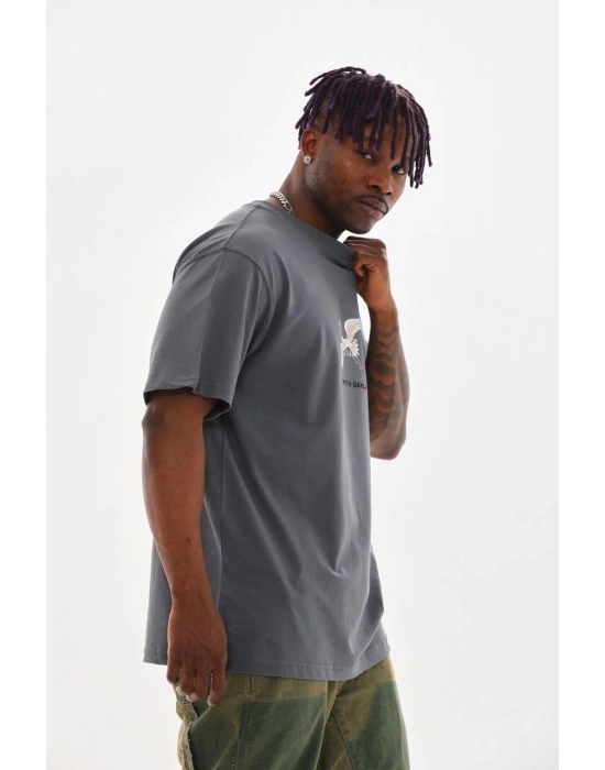 Baskılı Oversize T-Shirt - Füme -