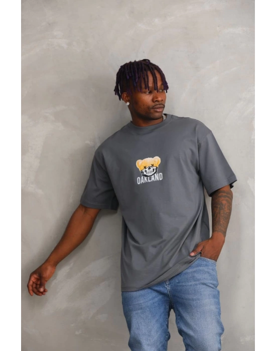 Baskılı Oversize T-Shirt - Füme -