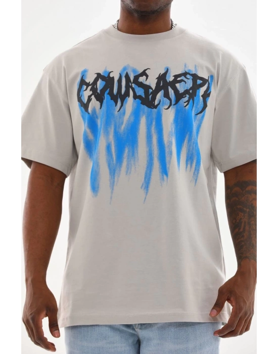 Baskılı Oversize T-Shirt - Gri -