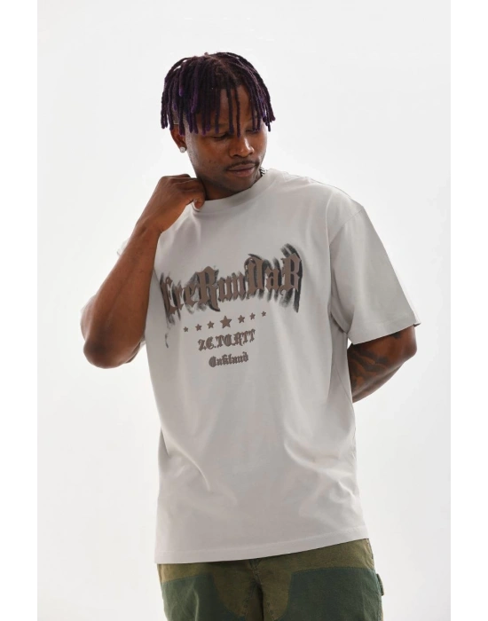 Baskılı Oversize T-Shirt - Gri -
