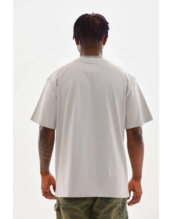Baskılı Oversize T-Shirt - Gri -