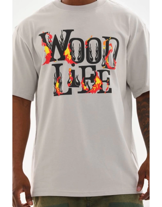 Baskılı Oversize T-Shirt - Gri -