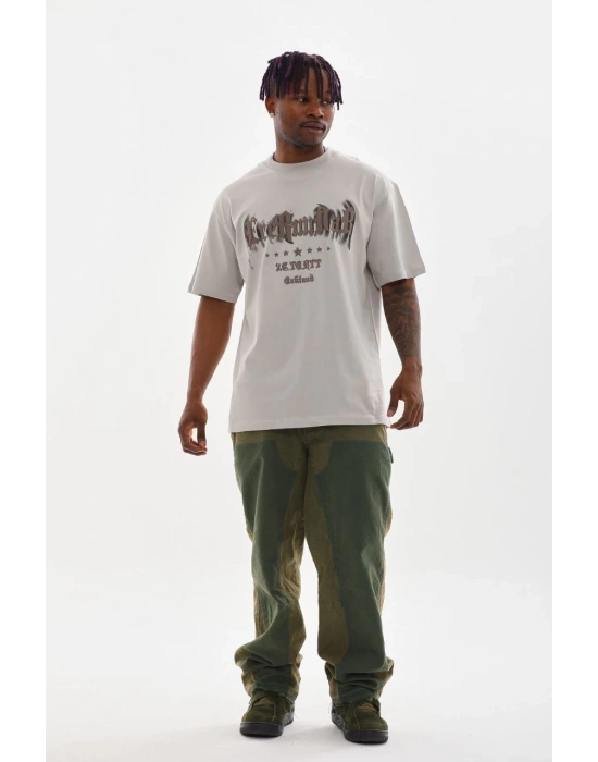 Baskılı Oversize T-Shirt - Gri -