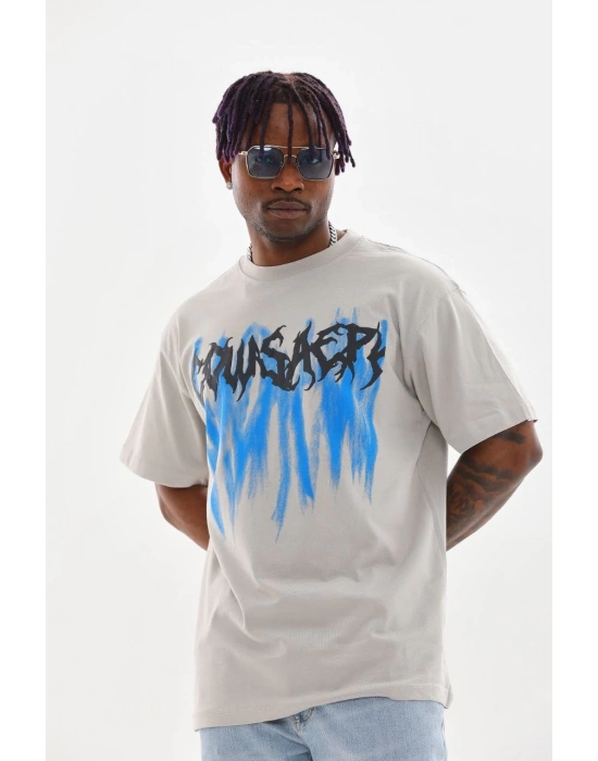 Baskılı Oversize T-Shirt - Gri -