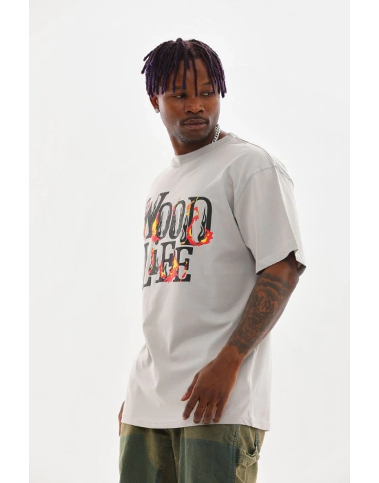 Baskılı Oversize T-Shirt - Gri -