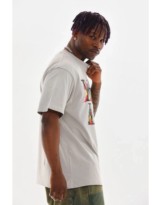 Baskılı Oversize T-Shirt - Gri -