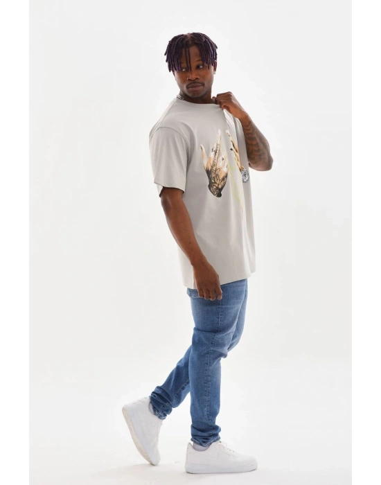 Baskılı Oversize T-Shirt - Gri -