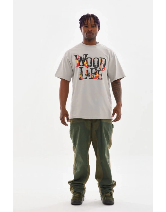 Baskılı Oversize T-Shirt - Gri -