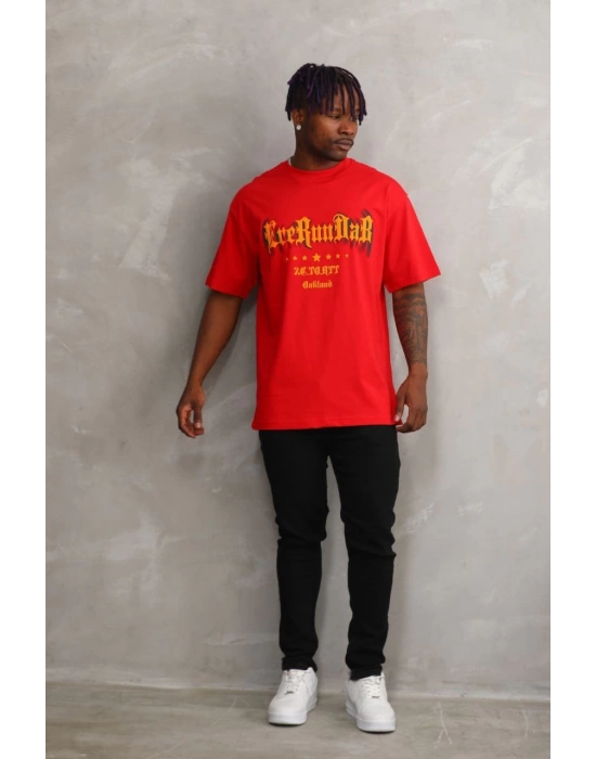 Baskılı Oversize T-Shirt - Kırmızı -