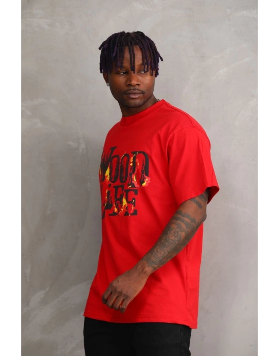 Baskılı Oversize T-Shirt - Kırmızı -