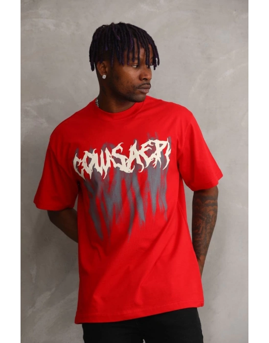 Baskılı Oversize T-Shirt - Kırmızı -