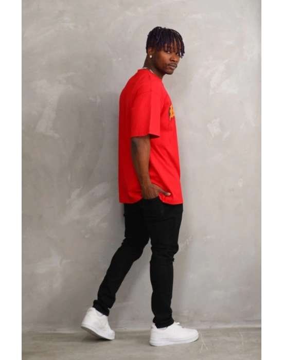 Baskılı Oversize T-Shirt - Kırmızı -