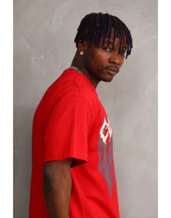 Baskılı Oversize T-Shirt - Kırmızı -