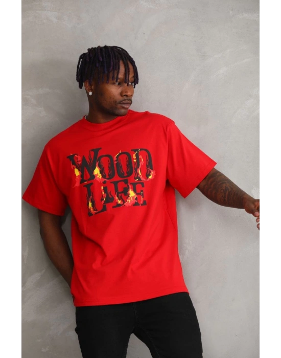 Baskılı Oversize T-Shirt - Kırmızı -