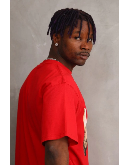 Baskılı Oversize T-Shirt - Kırmızı -