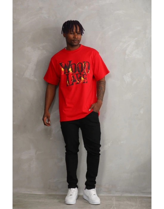 Baskılı Oversize T-Shirt - Kırmızı -