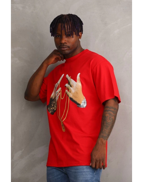 Baskılı Oversize T-Shirt - Kırmızı -