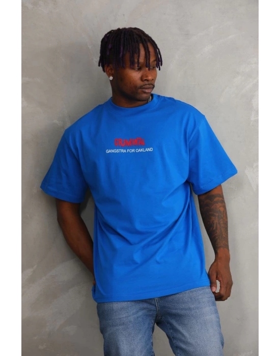 Baskılı Oversize T-Shirt - Mavi -