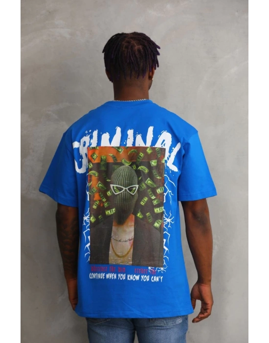 Baskılı Oversize T-Shirt - Mavi -