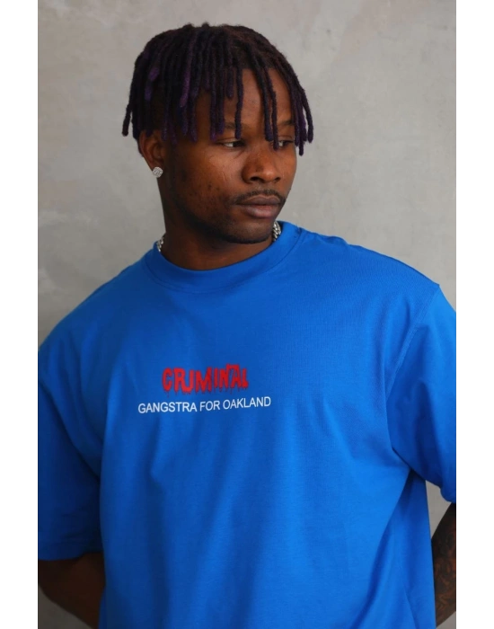 Baskılı Oversize T-Shirt - Mavi -