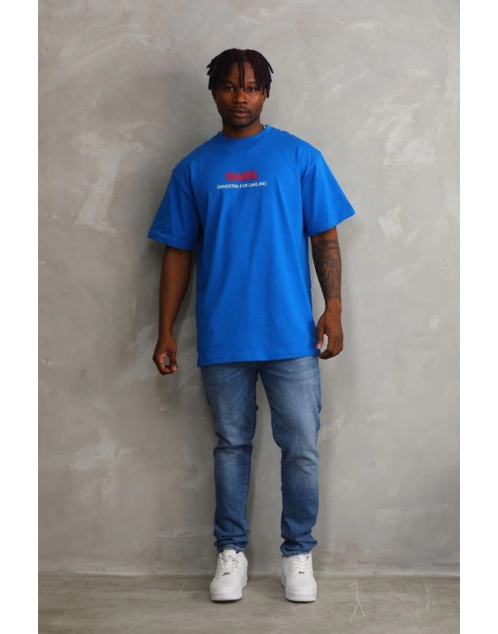 Baskılı Oversize T-Shirt - Mavi -