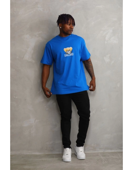 Baskılı Oversize T-Shirt - Mavi -